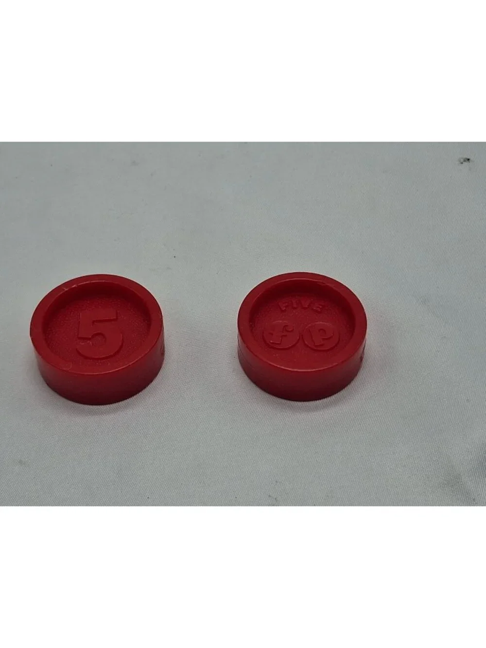 2 Vintage Fisher Price Round Plastic Coins 5 Five - Red